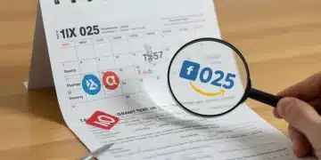 2025 tax form and marketplace logos with magnifying glass, symbolizing new regulations for US sellers.