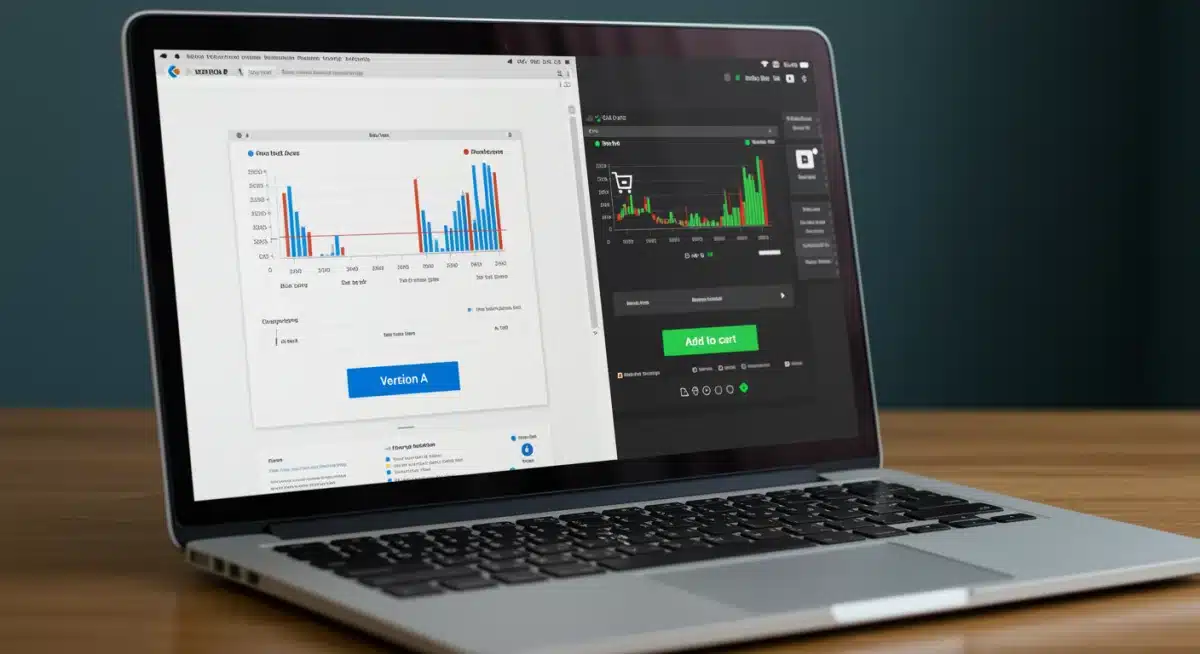 Split screen comparison of two e-commerce product pages with different call-to-action buttons for A/B testing