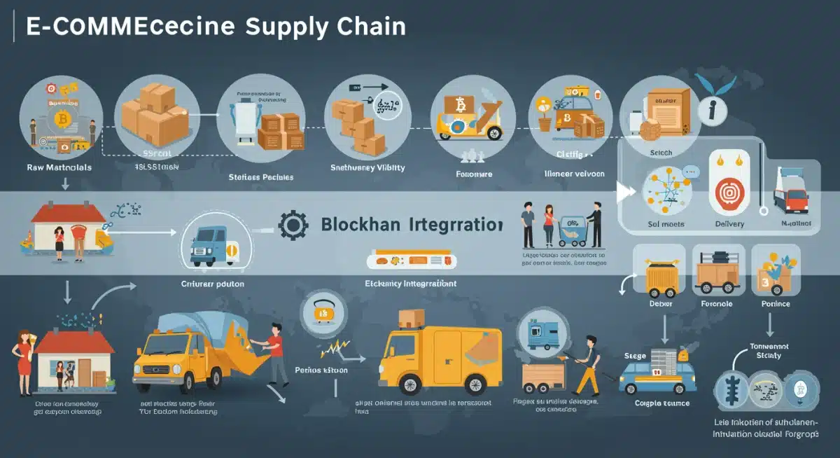 Infographic showing blockchain's role in enhancing e-commerce supply chain visibility stages