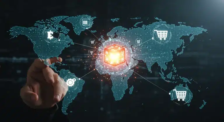 Futuristic blockchain e-commerce supply chain network global transparency