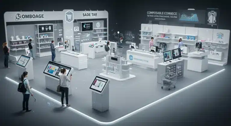 Composable commerce architecture visual with interconnected modular components
