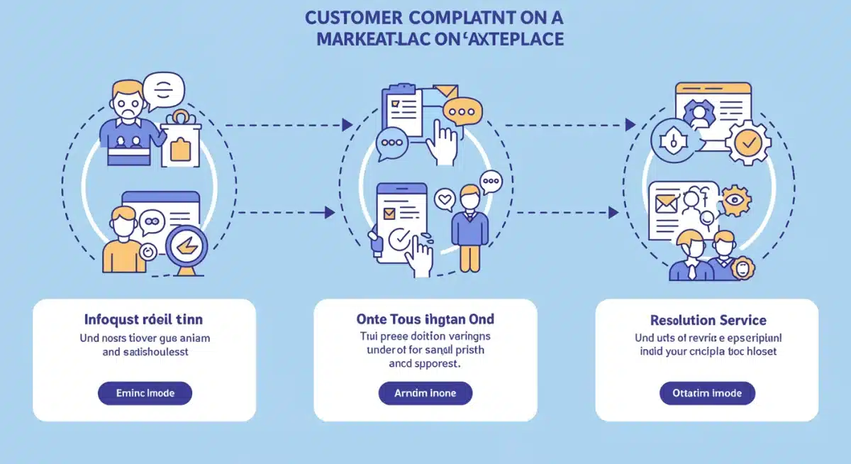 Infographic showing customer complaint resolution process on a marketplace.