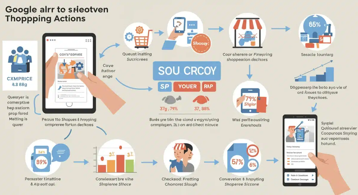 Infographic showing customer journey and conversion points within Google Shopping Actions.