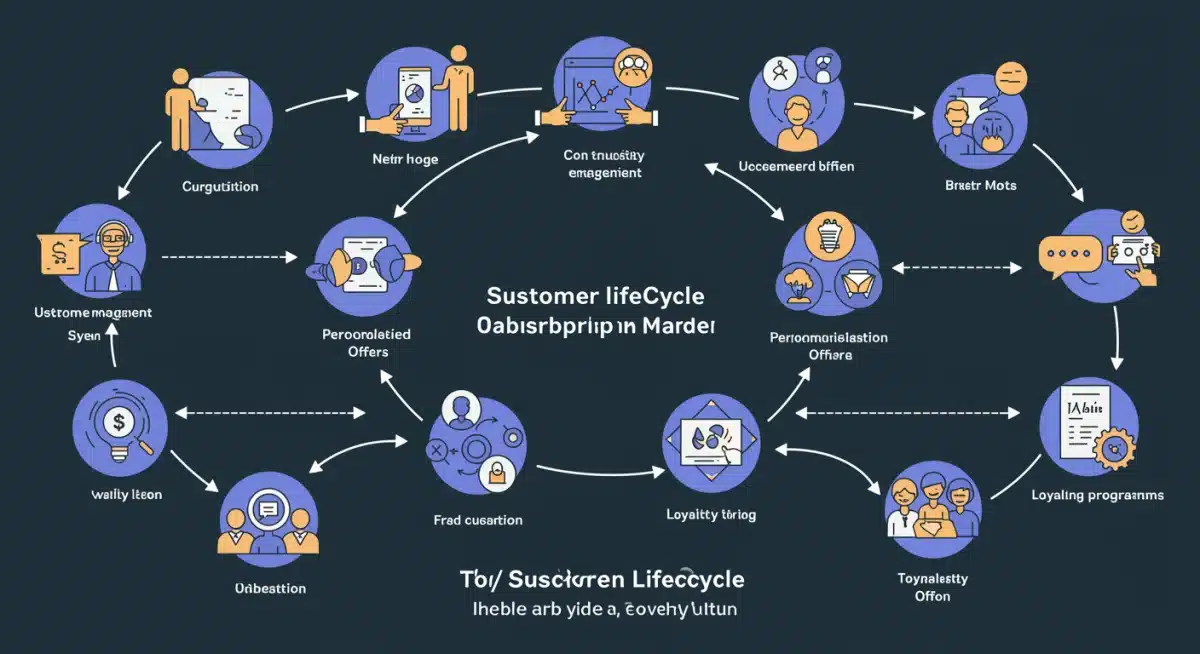 Infographic detailing customer lifecycle in subscription models with engagement and retention strategies