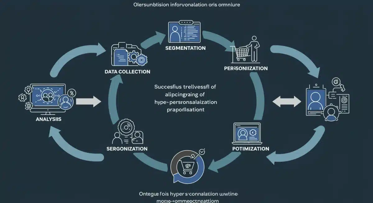 Infographic illustrating the continuous data-driven cycle of hyper-personalization in e-commerce, from collection to optimization.