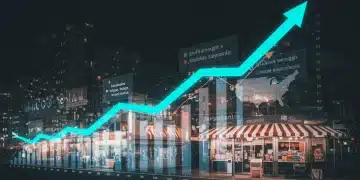 Data streams flowing into a profit graph with e-commerce sites and U.S. map, symbolizing data-driven pricing strategies and financial growth.