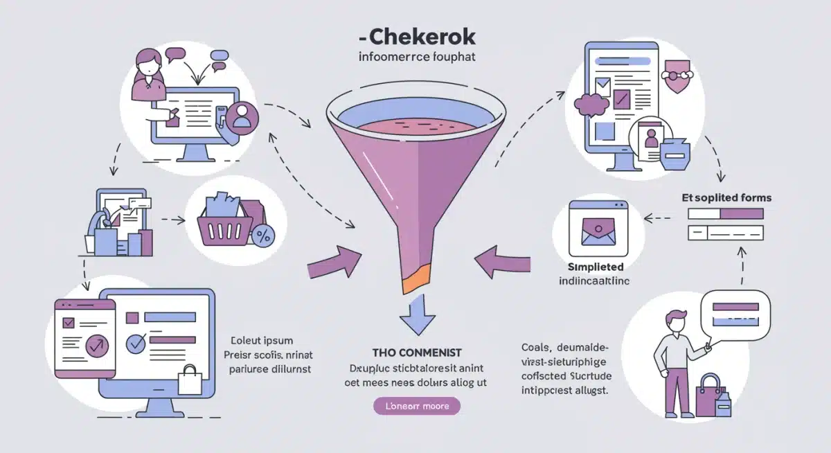 Infographic depicting e-commerce conversion funnel with checkout optimization solutions