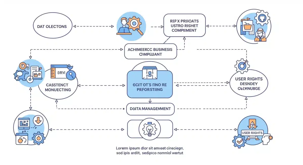 Flowchart detailing e-commerce data privacy compliance steps, from collection to user rights management.