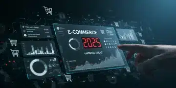 Futuristic dashboard showing e-commerce predictive analytics for 2025 planning