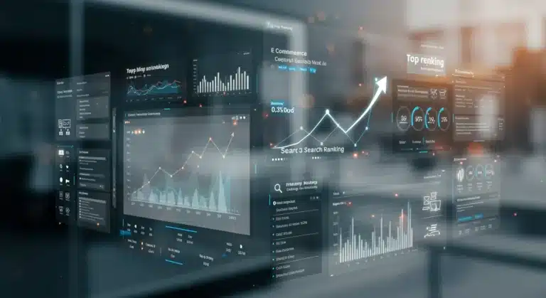 E-commerce SEO dashboard showing analytics and top ranking goals
