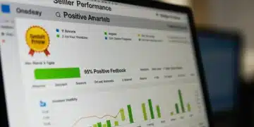 eBay seller dashboard showing 95% positive feedback and performance metrics