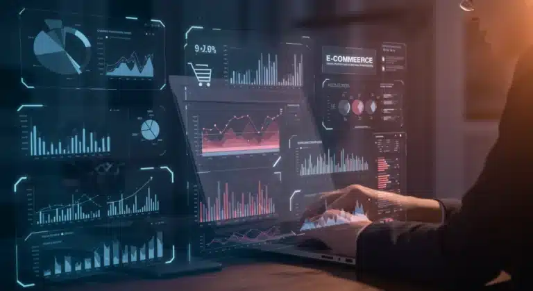 E-commerce analytics dashboard displaying sales data and marketing insights