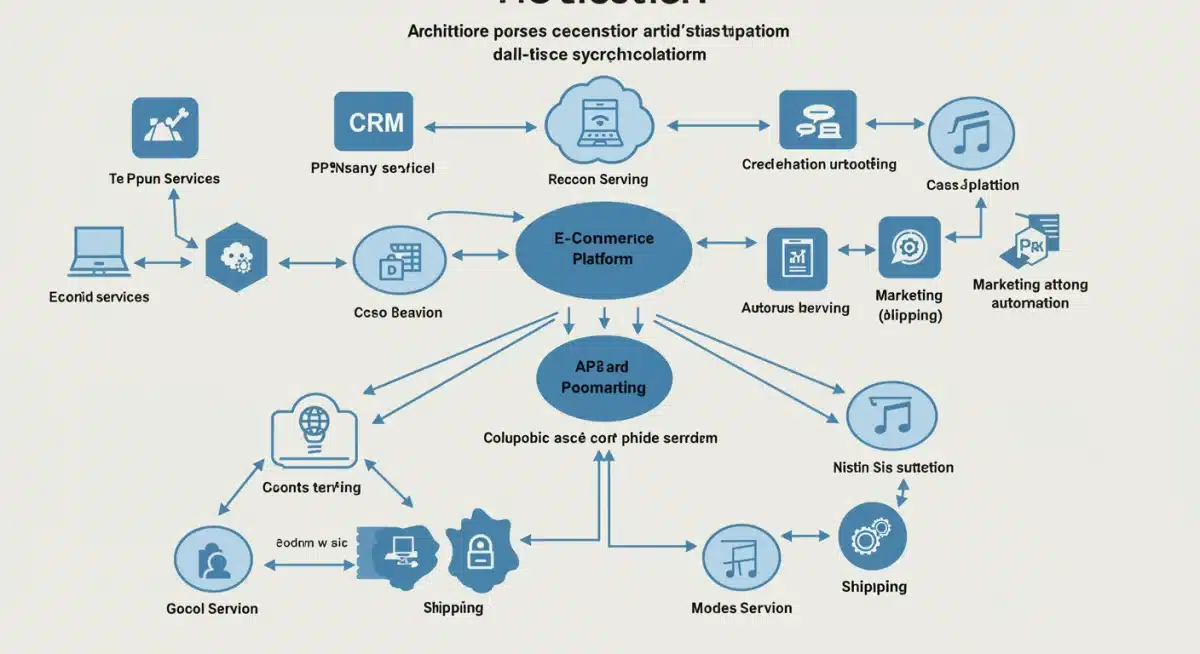 Diagram showing the interconnected architecture of an e-commerce ecosystem via APIs.