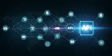 Illustration of e-commerce API integrations connecting various platforms for seamless data exchange.