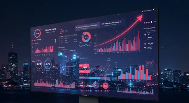 E-commerce predictive analytics dashboard showing sales forecasts and growth metrics.