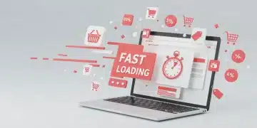 Fast-loading e-commerce website on a laptop with speed indicators