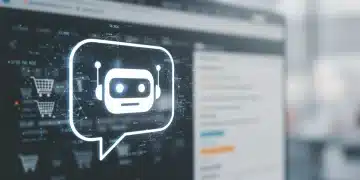 Futuristic chatbot icon in customer service chat bubble