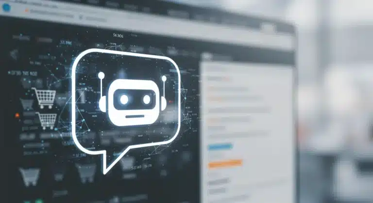 Futuristic chatbot icon in customer service chat bubble
