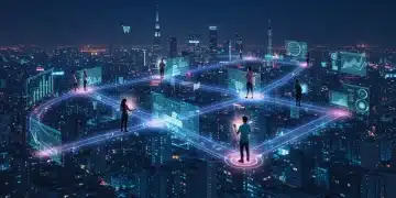 Futuristic digital retail landscape showing e-commerce growth trends in the US