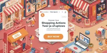 Digital marketplace interface featuring Google Shopping Actions, demonstrating increased e-commerce conversions for 2025.