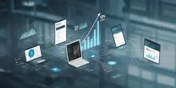 Dynamic visualization of headless commerce architecture with interconnected digital components and a growth chart indicating 12% flexibility gain for U.S. e-commerce by 2025.