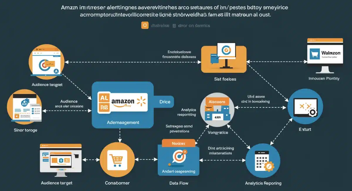 Infographic depicting integrated Amazon and Walmart advertising features