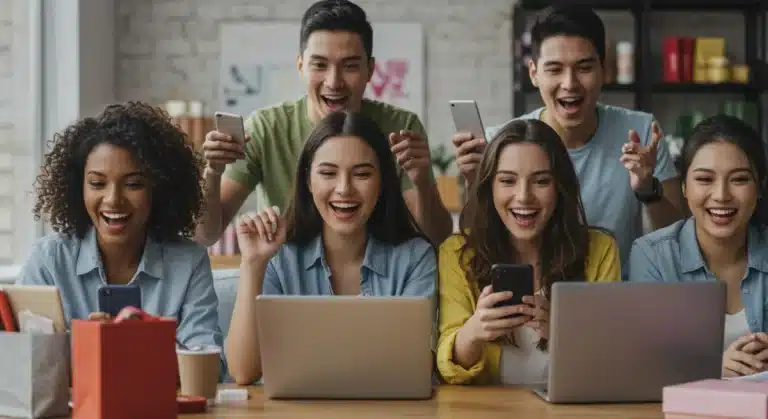 People engaging with live shopping stream on digital devices