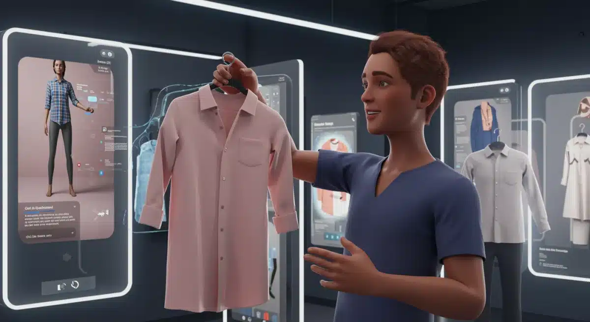 Digital avatar trying on virtual clothing in a metaverse dressing room