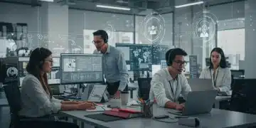 Customer service team working efficiently in a modern office, addressing marketplace inquiries and feedback.