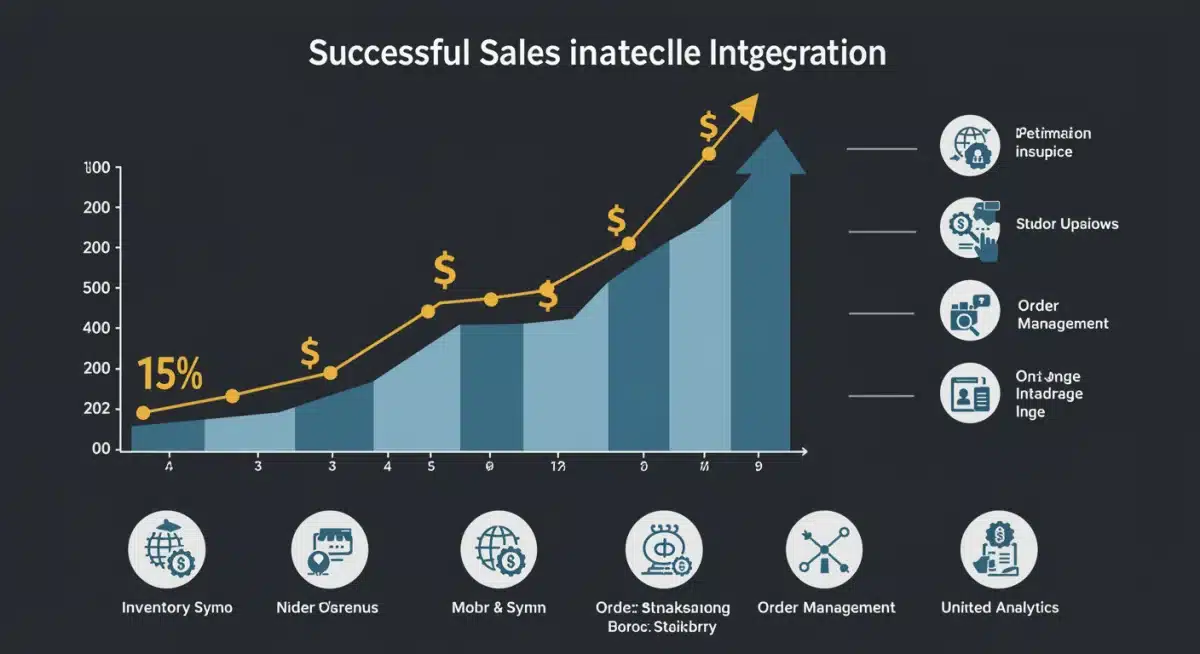 Infographic demonstrating a 15% sales boost through efficient Shopify marketplace integration, highlighting inventory synchronization and streamlined operations.