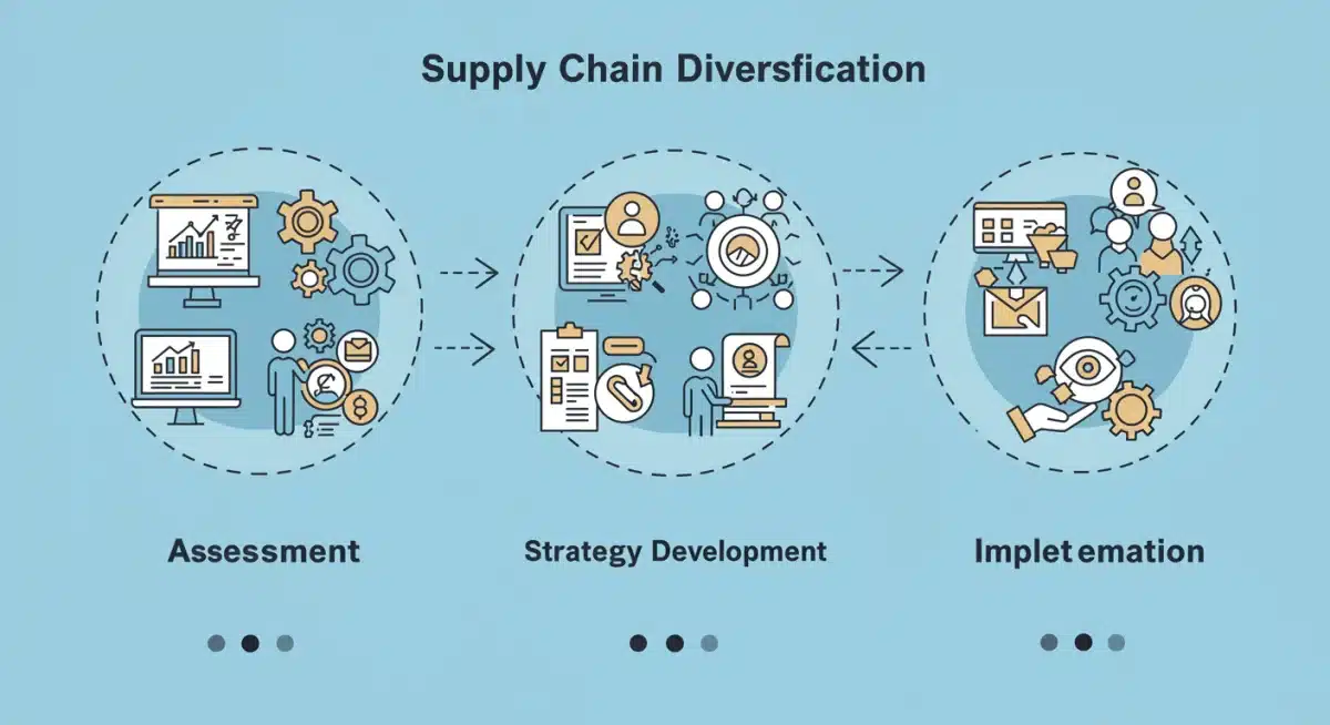 Infographic detailing a three-phase supply chain diversification plan