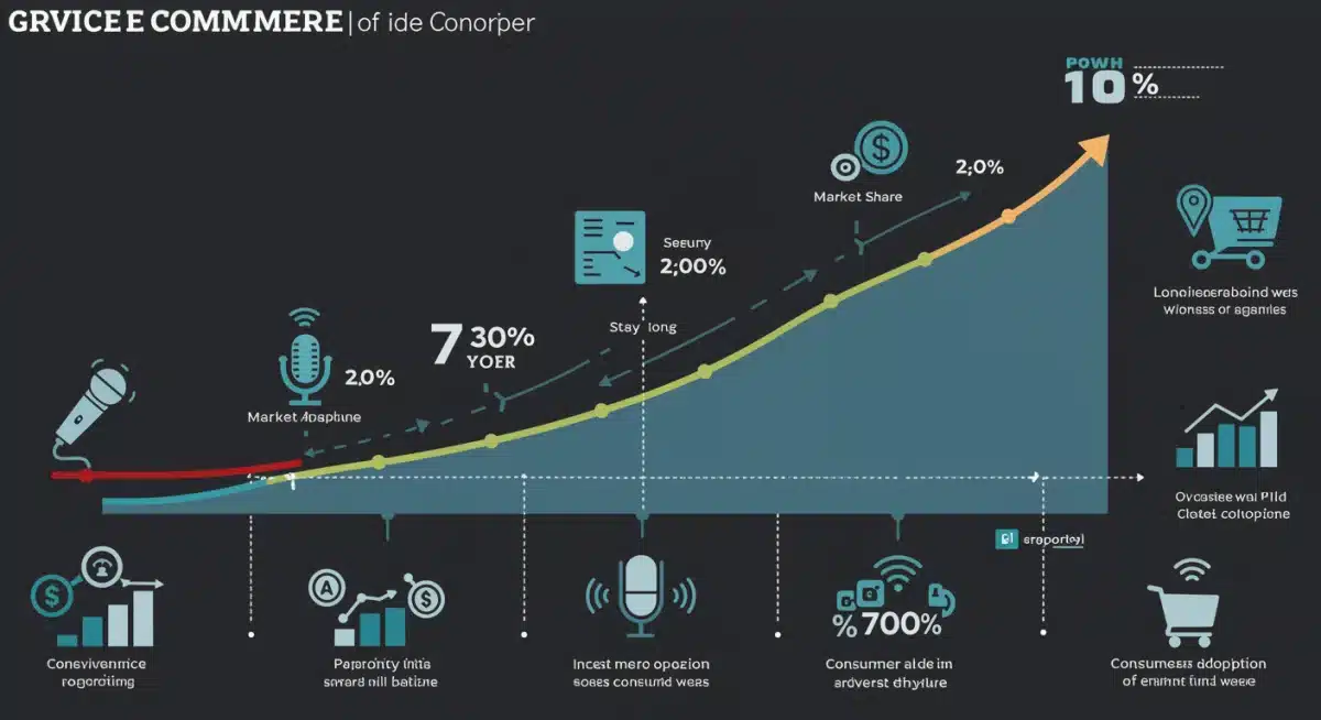 Infographic showing the projected growth and market share of voice commerce towards 2025, emphasizing convenience.