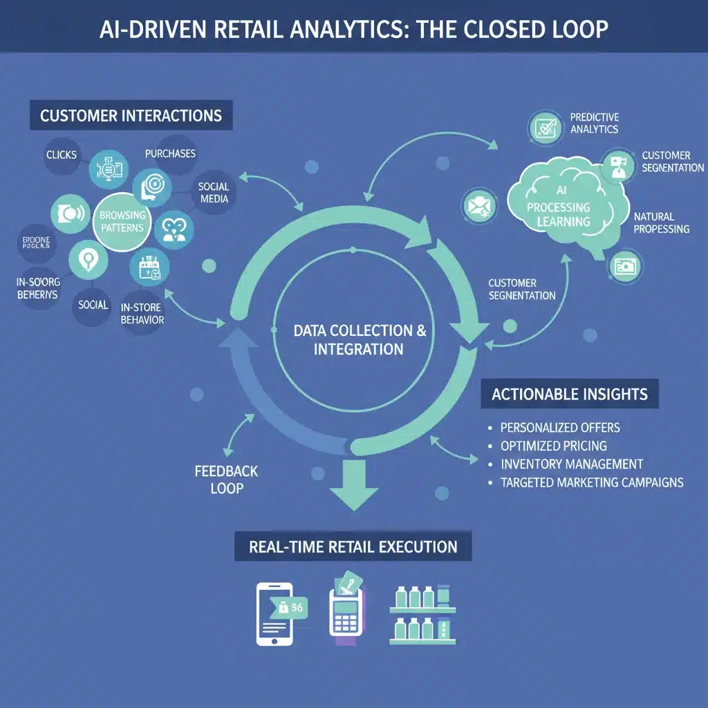 Infographic depicting AI-driven data flow and insights in retail