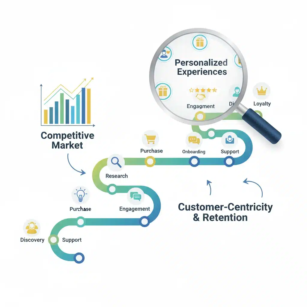 Customer journey map illustrating key touchpoints and personalized experience opportunities for market differentiation.