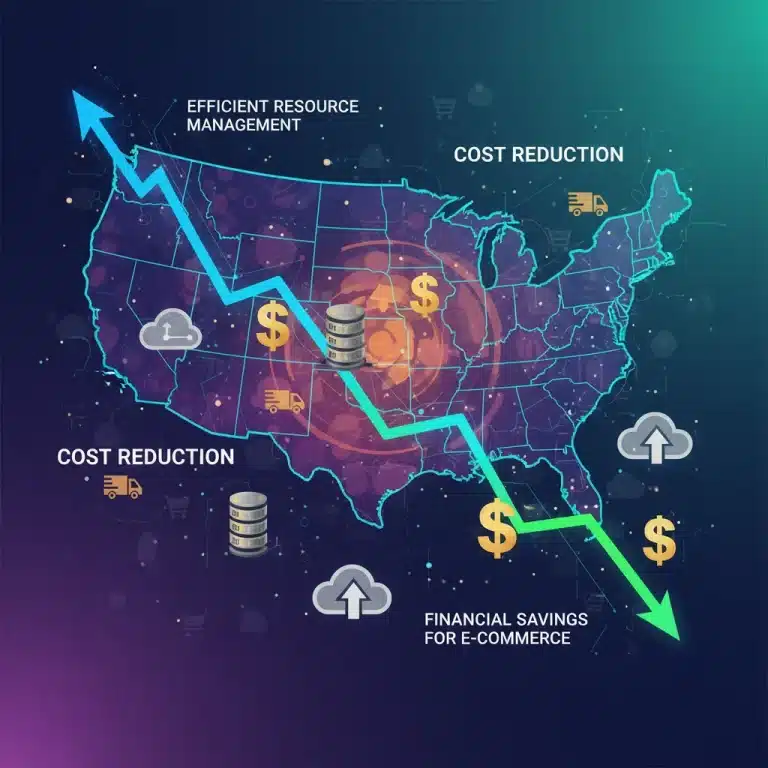 Graph showing 20% cost reduction in cloud hosting for e-commerce businesses in the USA market.