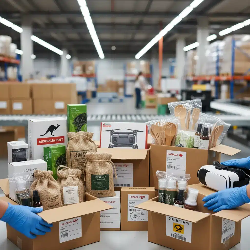 Diverse products being packaged for shipping, representing product diversification.