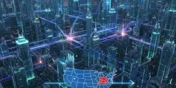 Futuristic cityscape with data lines and growth chart, symbolising US marketplace competition and strategic advantage in 2026.