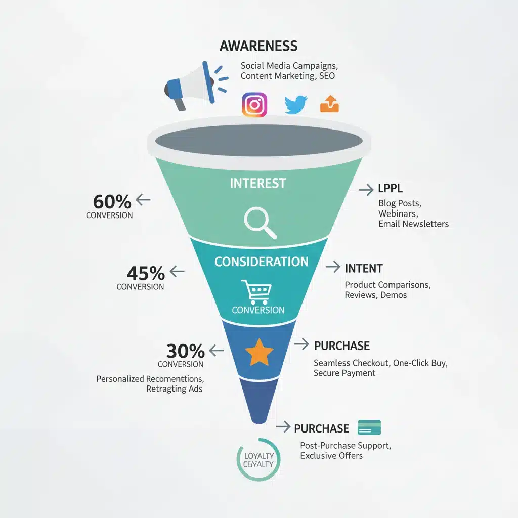 Optimized customer journey funnel with improved conversion rates through personalized recommendations and streamlined checkout.