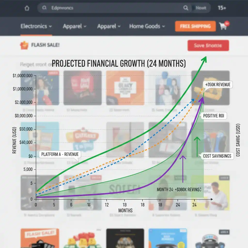 Projected two-year ROI chart for e-commerce platforms