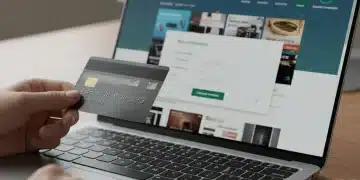 Digitale Kleinhandel Bedrogbestryding: 4 Strategieë vir 20% Verliesverminderings Kredietkaart transaksie op skootrekenaar met sekuriteitssimbool, digitale bedrog