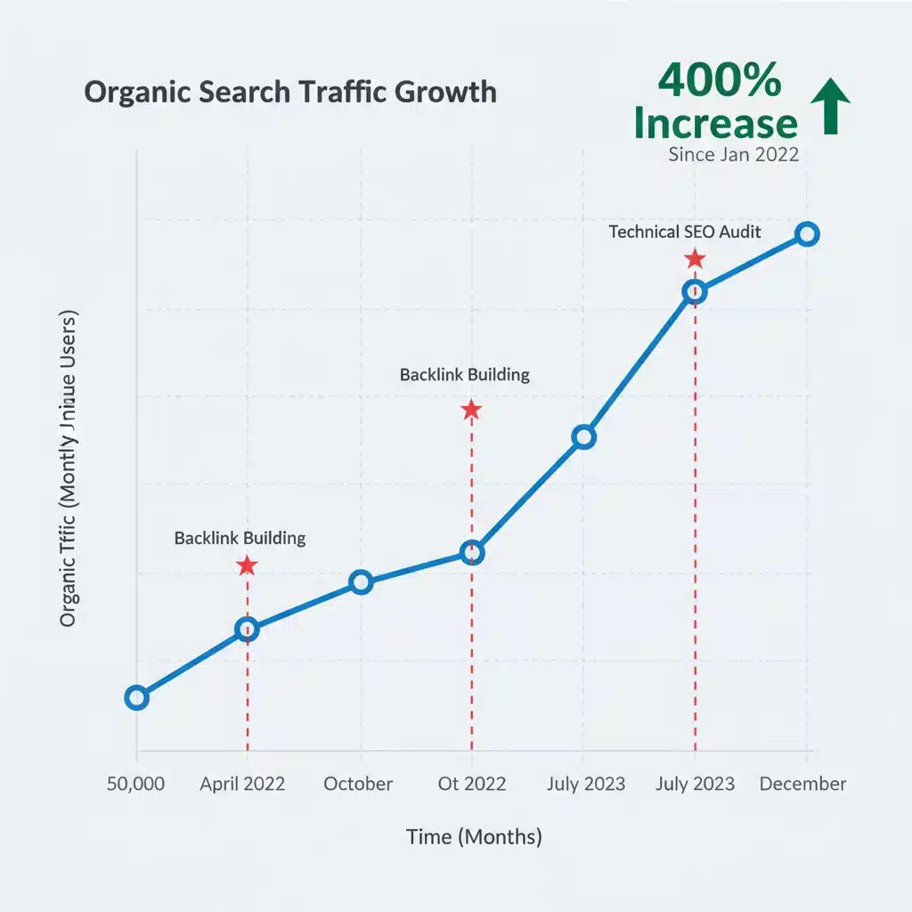 Graph showing consistent organic traffic growth over several months due to effective SEO strategies.