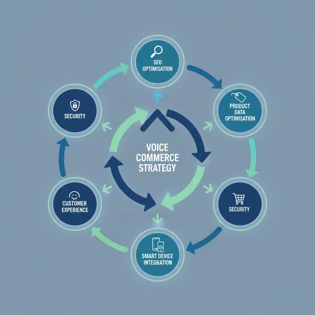 Infographic detailing components of a voice commerce strategy
