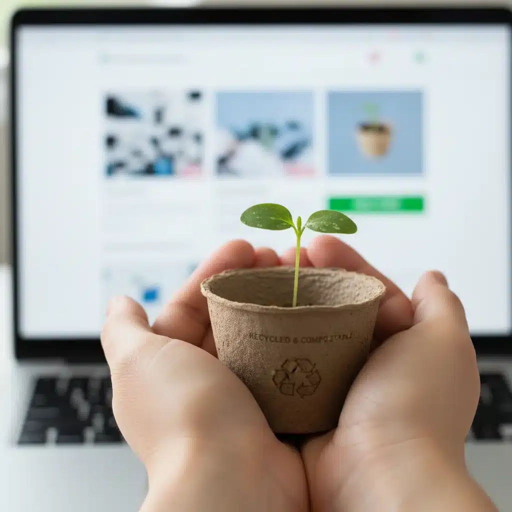 Handen plantje in biologisch afbreekbare verpakking