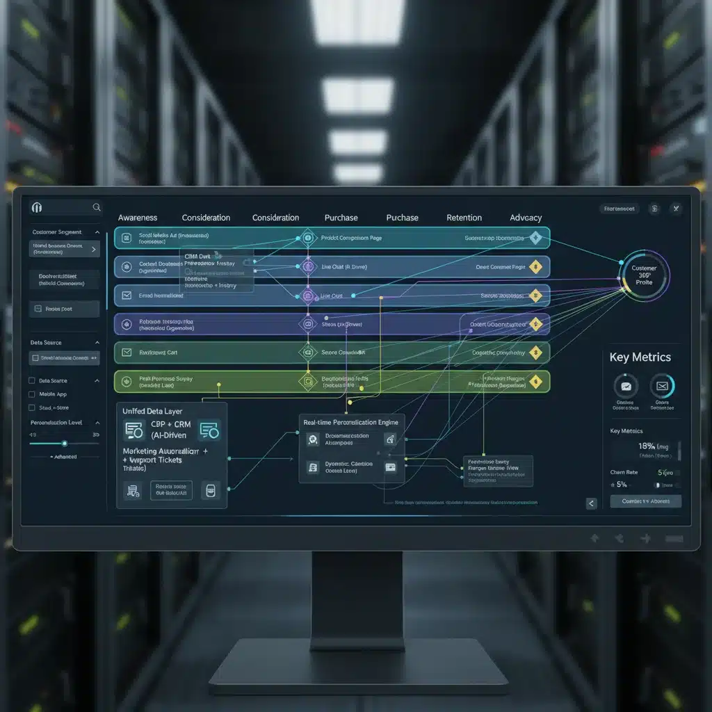 Customer journey map illustrating personalized interactions and data flow within a platform.