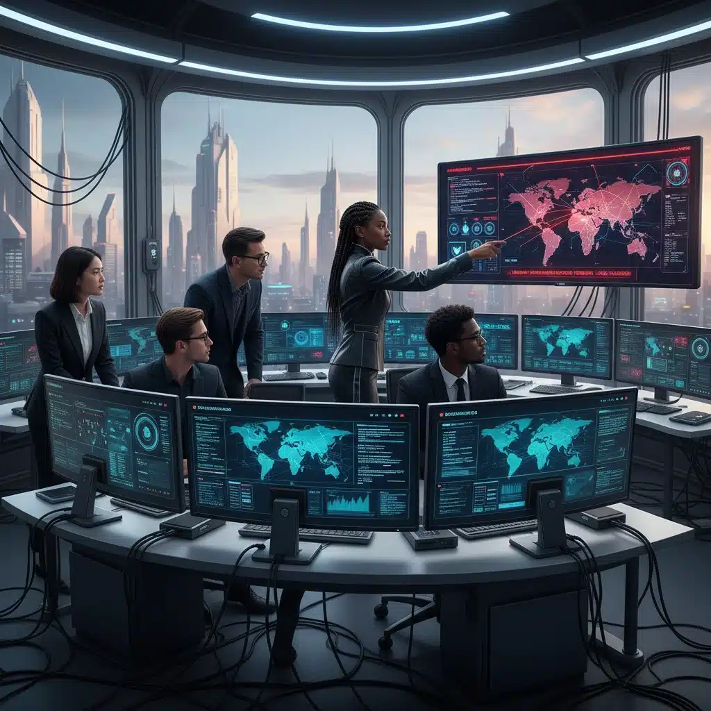 Cybersecurity team monitoring real-time threat intelligence, demonstrating proactive defense strategies.