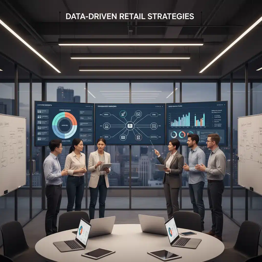 Retail team analysing data for personalized marketing strategies.
