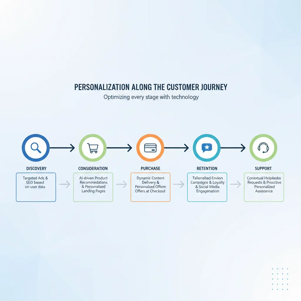 Infographic illustrating customer journey stages with AI-driven personalisation applications.