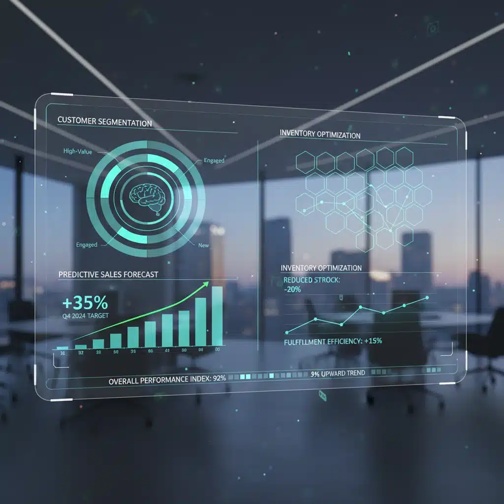 Analitiese dashboard wat AI-insigte vir e-handel doeltreffendheid toon.