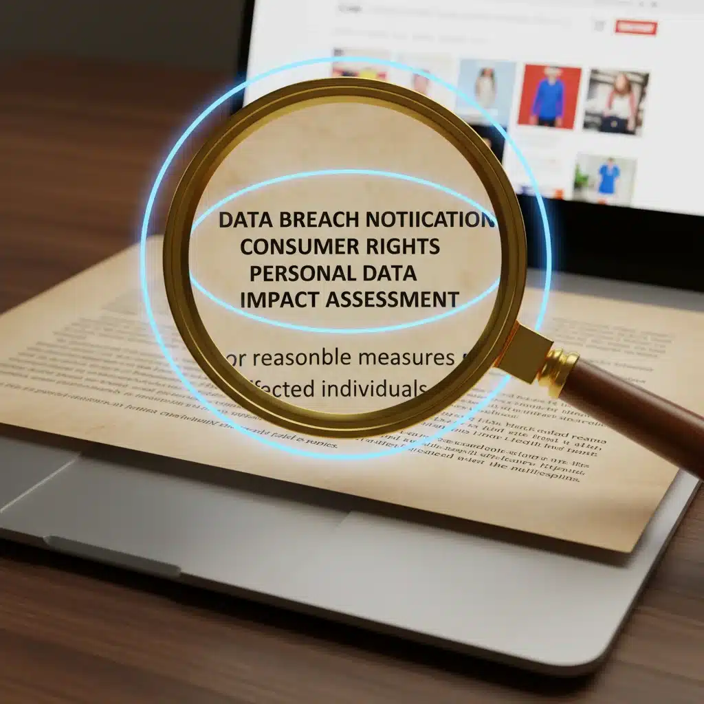 Magnifying glass examining data breach notification clauses in legal text