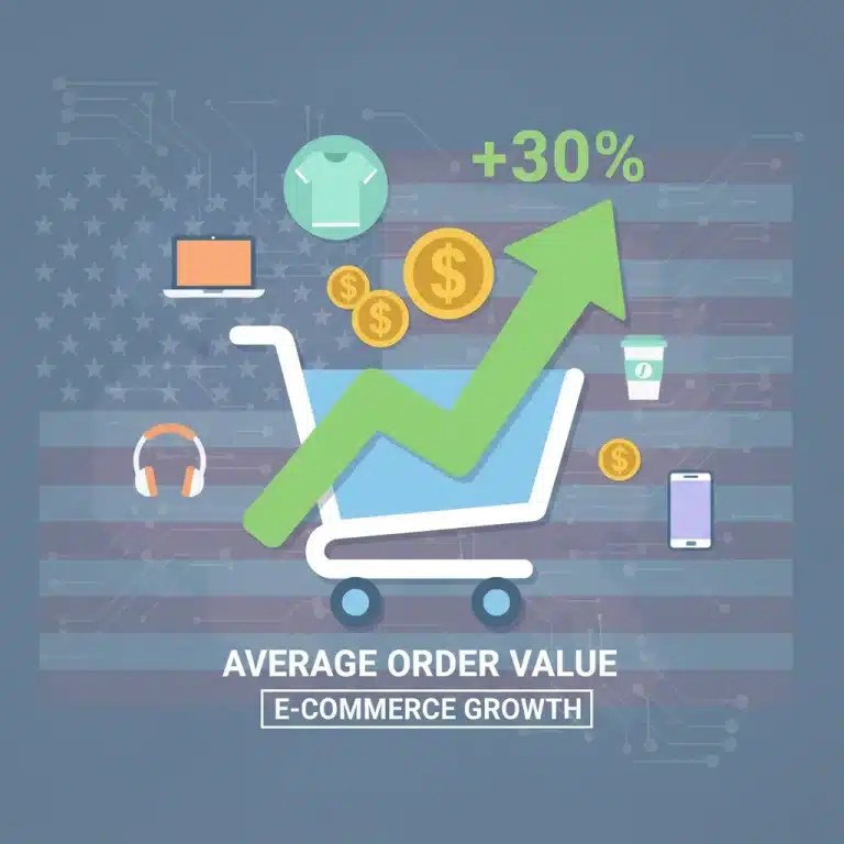 Infographic illustrating a significant increase in average order value for a US e-commerce business through strategic cross-selling.